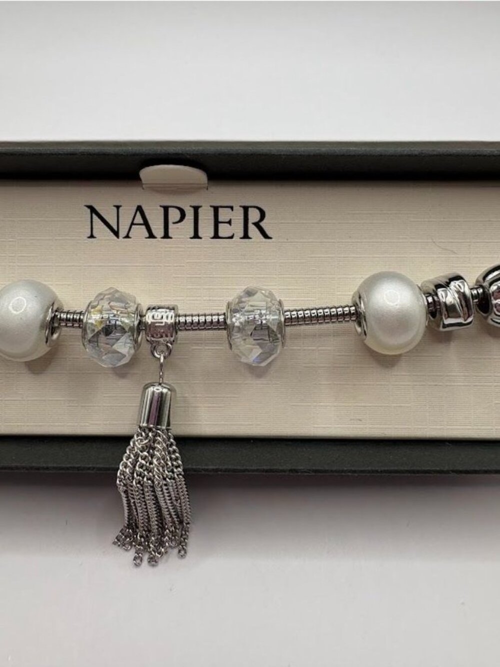 Napier Silver-Tone Beaded Charm Bracelet With Box - Picture 3 of 6
